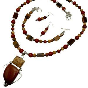 Handmade Jewelry Set - Red & Picture Jasper, Sandstone & Tiger Eye & Crystal